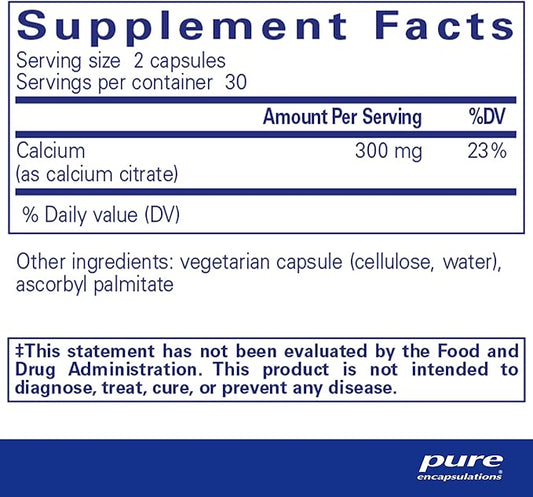 Pure Encapsulations Calcium (Citrate) - Supplement for Bone, Teeth, Colon, and Cardiovascular Health Support* - with Premium Calcium Citrate - 60 Capsules