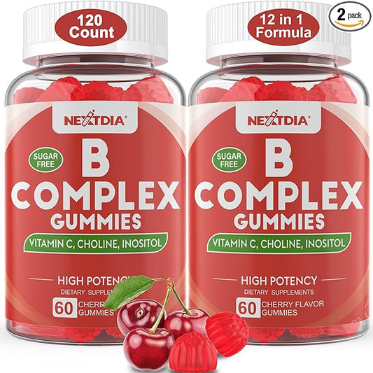 Vitamin B Complex Gummies, Vegan Vitamin B Gummies with 2000 mcg Methyl B12, Methyl Folate | Plus Choline + Inositol, Vitamin C + Zinc for Supports Energy, Mood, Immune, Healthy Hair, Skin - 120 Cts