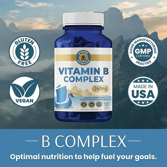B Complex Supplement – High-Potency B Vitamins with 750mg DFE Folate, 440mcg B12/Biotin | Vegan Non-GMO | Supports Cellular Energy Production & Red Blood Cell Formation | 120 Capsules
