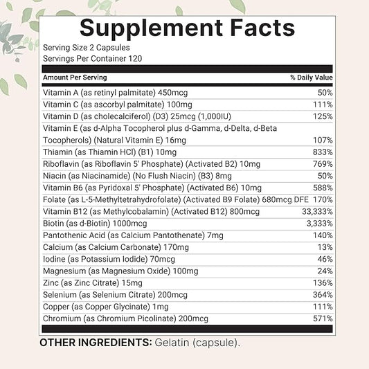 Micro Ingredients Pure Methylated Multivitamin, 240 Capsules | 19-in-1 Formula with Vitamins C, D, B12, Folate, Magnesium, Zinc & More | Supports Daily Wellness & Immune Health | Filler Free, Non-GMO