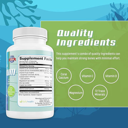 Pure Okinawa Coral Calcium - Marine-Grade Supplement with 72 Trace Minerals - 1475mg, 540 Vegetable Capsules (6 Month Supply)