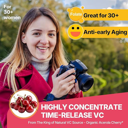 Liposomal Vitamin C 1000/200mg + D3 5000IU Zinc Gummies, Elderberry Echinacea for Immune, Folate, Hyaluronic Acid, Copper, VE for Beauty, CoQ10 Energy, Overall Health, Sugar Free, Chewable, Natural