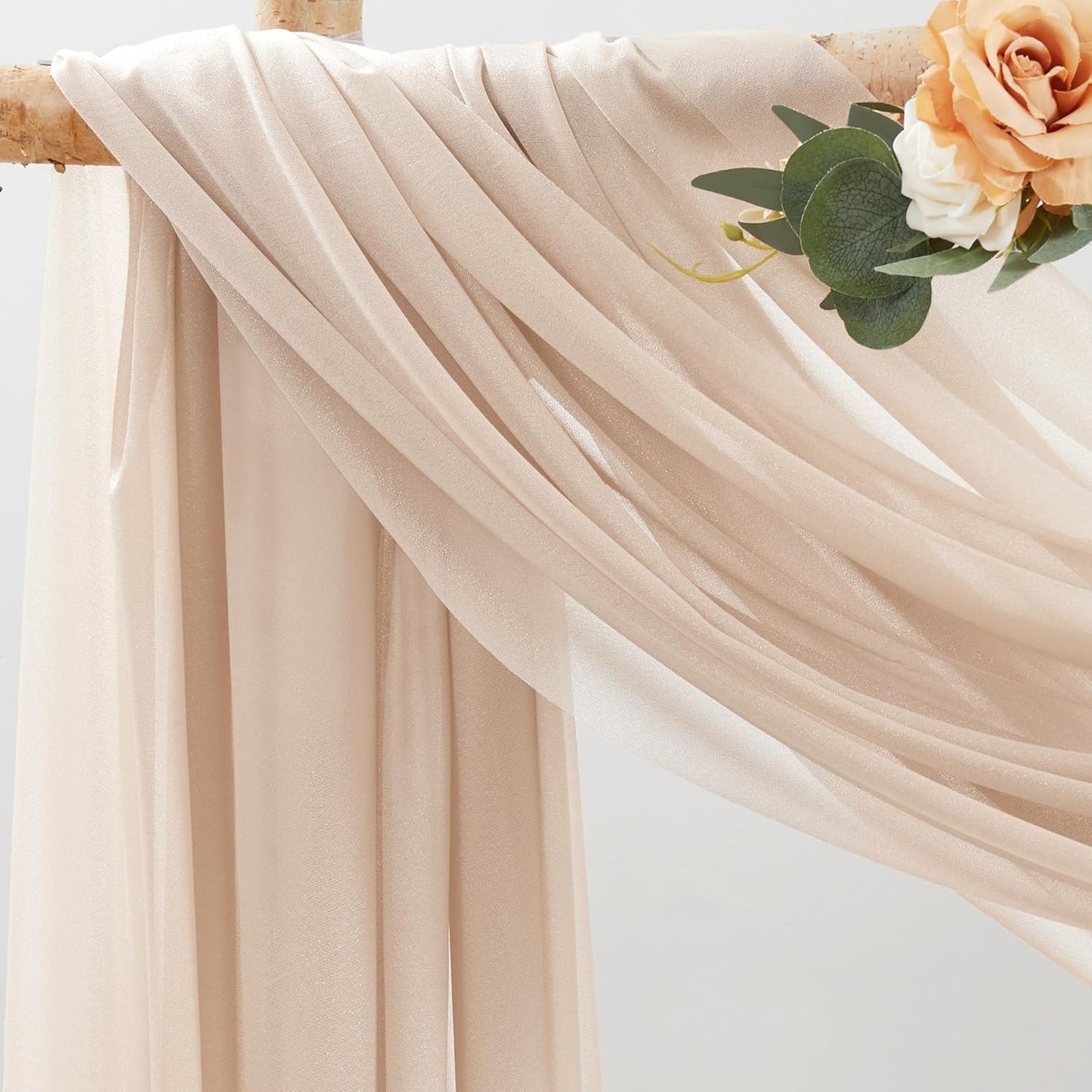 30" x 20Ft Wedding Arch Draping Fabric, 2 Panels Dark Champagne Sheer Curtain Drapes Extra Wide & Long Backdrop Curtains for Wedding Arch Ceremony Birthday Party Decorations