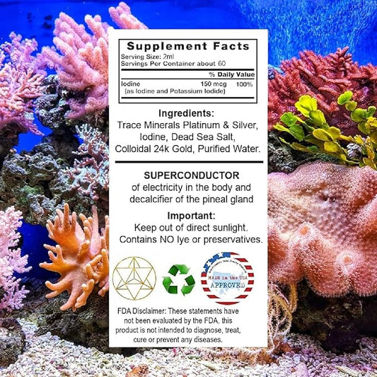 Ormus Ocean Nectar Monoatomic Gold with Iodine Designed to Decalcify The Pineal Gland, Support Thyroid and Increase Feelings of Alertness, Clarity of Thought and Energy 4oz