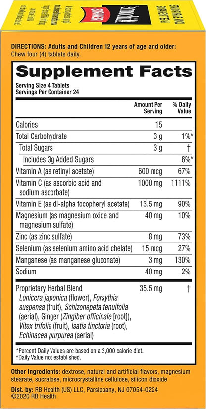 Airborne Vitamin C 1000mg (per Serving) - Citrus Chewable Tablets (96 Count in a Box) - Packaging May Vary