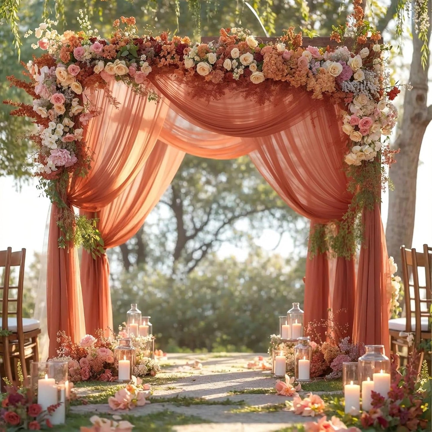 Wedding Arch Draping Fabric, 2 Panels 28" x 19Ft Terracotta Wedding Arch Drapes Sheer Backdrop Curtain for Wedding Ceremony Party Ceiling Decor