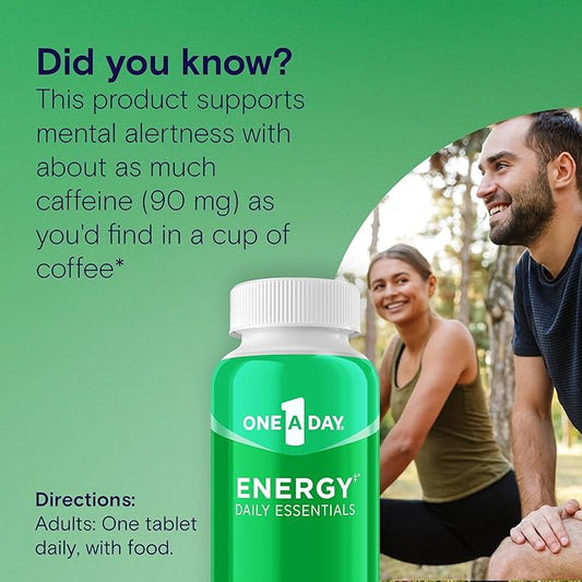 One A Day Energy Daily Essentials Multivitamin, Energy Supplement to Support Mental Alertness and Immune Health with Vitamins A C, D, E, Zinc and Caffeine, 120 Count