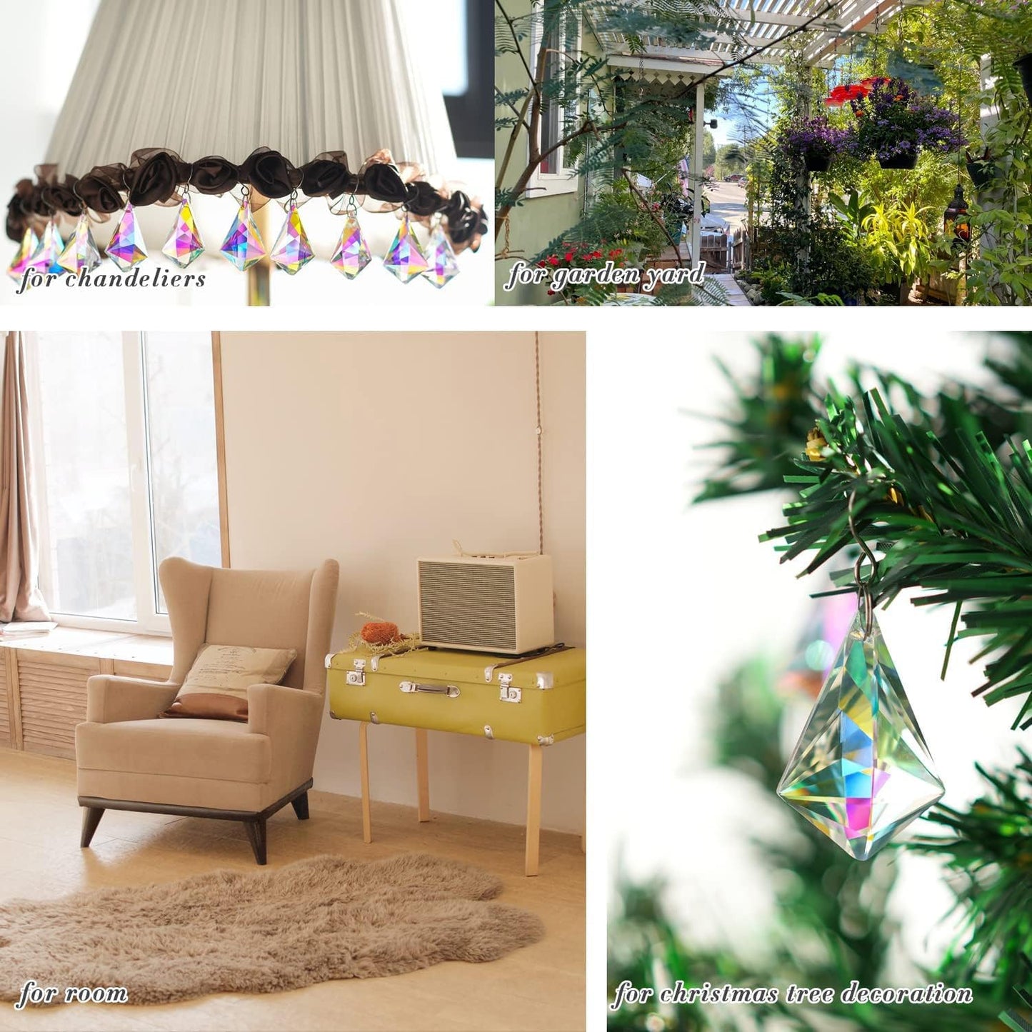 50mm Sun Catchers with Crystals, 10 Pcs Hanging Crystals Suncatchers for Windows, Colored Horns Crystal Prisms,Glass Pendant Suncatchers for Chandeliers, Garden, Christmas Tree Decor