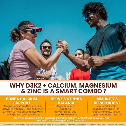 Vitamin D3 K2 Gummies & Turmeric for Women & Men, Vitamin D3 5000IU / 10000IU, K2 (MK-7) 200mcg Supplements with Turmeric 1200mg, Calcium, Magnesium, Zinc, Supports Bone, Teeth, Muscle & Immune, 2PACK