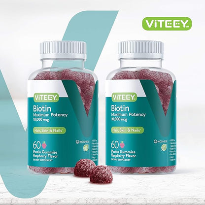 Viteey Biotin Gummies for Hair Skin and Nails - Biotin for Hair Growth Gummies - 10,000 mcg - Vegan, Gluten-Free, Non-GMO – 120 Count