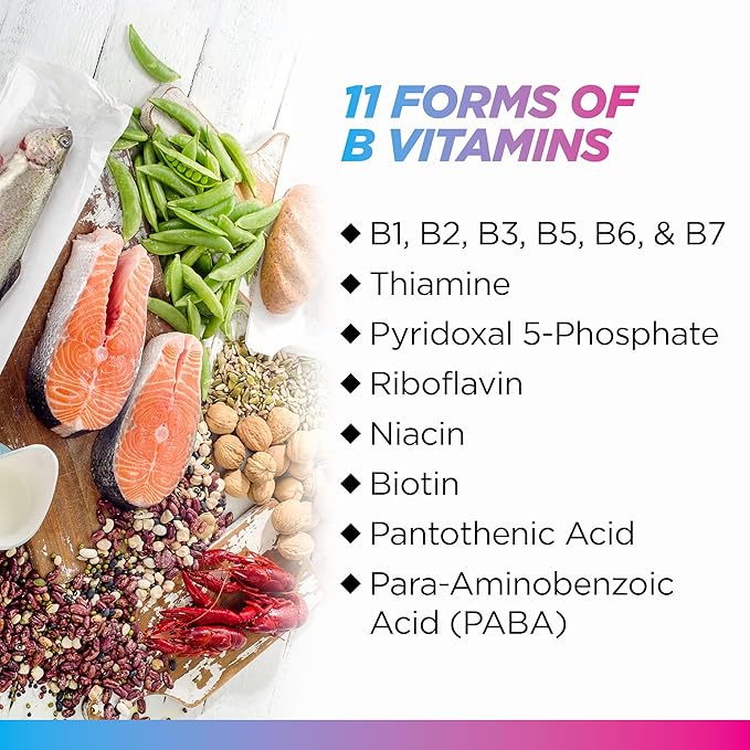 Livingood Daily Vitamin B Complex Capsules for Men and Women, Methylated B12 & Folate, 11 Active Forms Including B1 B2 B3 B5 B6 & Biotin, Gluten Free, Vegan B Vitamins for Hair Skin Nails, 30 Capsules