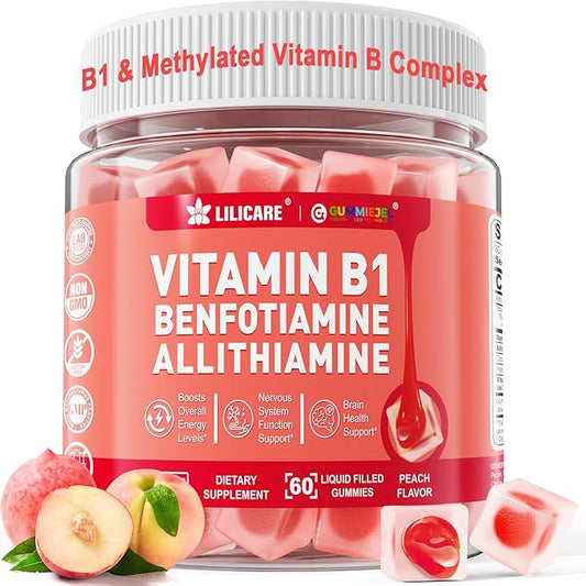 Vitamin B1 & Methylated Vitamin B Complex Gummies - All B Vitamins, Benfotiamine, Thiamine & Inositol, Methylated B1 B2 B6 Multivitamins, L-methylfolate, Methyl B12 for Nerve Cognition Energy, 60 Cts