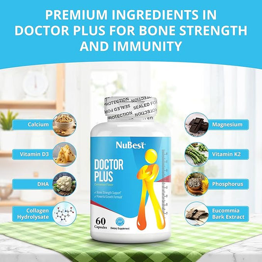 NuBest Doctor Plus - Bone Health Formula - Bone Support, Bone Strength with Calcium, Vitamins D3, Vitamin K2 (MK7) - Immunity and Overall Health for Children (10+) and Teens - 12 Pack