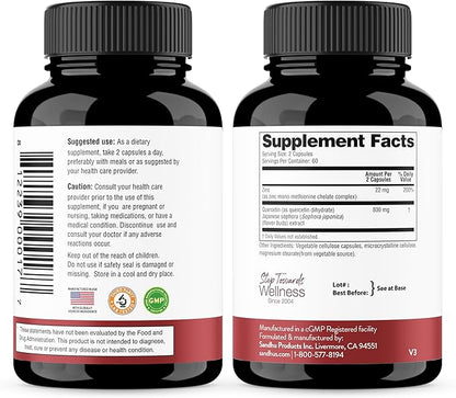 Sandhu's Zinc Quercetin 120 Vegetarian Capsules (Pack of 2) | Zinc Supplements for Antioxidant Immune Support for Men and Women | Gluten, Soy, Dairy Free