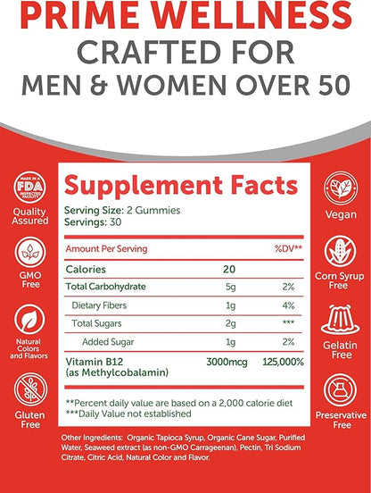 Lunakai USA Made Vitamin B12 Gummies for Adults 50+, Non-GMO B12 for Energy & Vitality Boost, Delicious Orange Flavor, 60ct