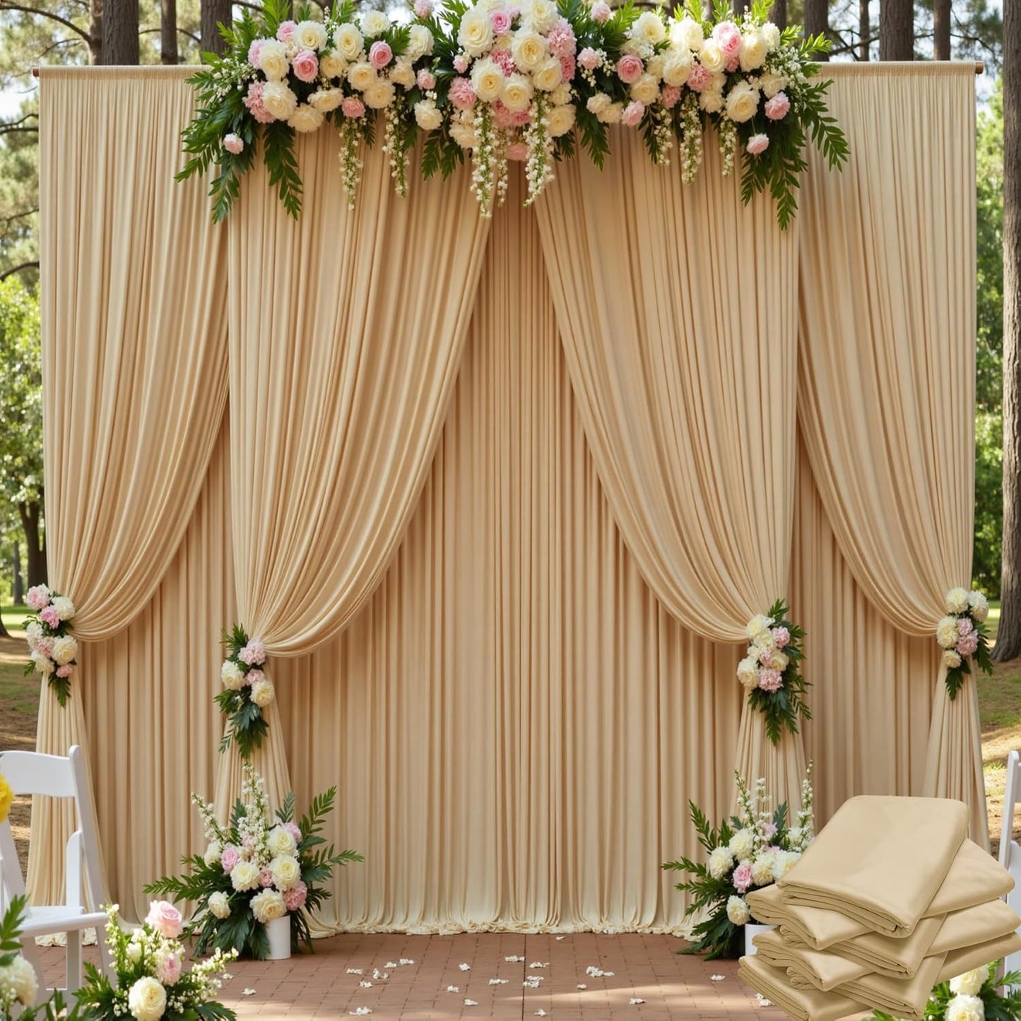 30ft x 15ft Beige Wrinkle Free Backdrop Curtains for Parties,Silky Polyester Fabric Wedding Ceiling Drapes, 6 Panels 15ft Photo Back Drop Drapes for Baby Shower Photography Stage Background Cloth