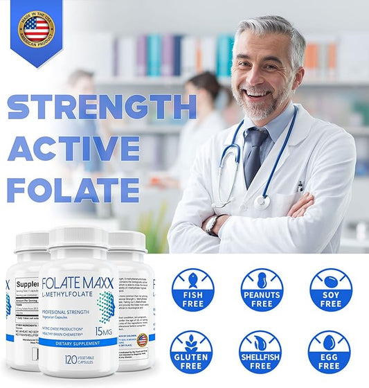 L-Methylfolate 15mg - 120 Capsules - Professional Strength Active Methyl Folate - 5-MTHF Supplement for Men & Women - Non GMO, Gluten Free, No Fillers