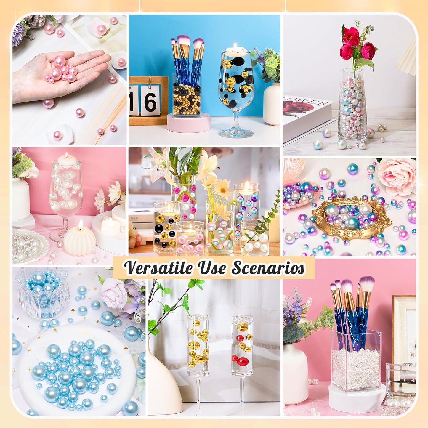 300Pcs Pearl Vase Filler, Rosepink No Hole Faux Pearl Beads for Centerpieces Vases, Candle Centerpieces, Wedding Birthday Party Home Decor 8/10/14/20mm