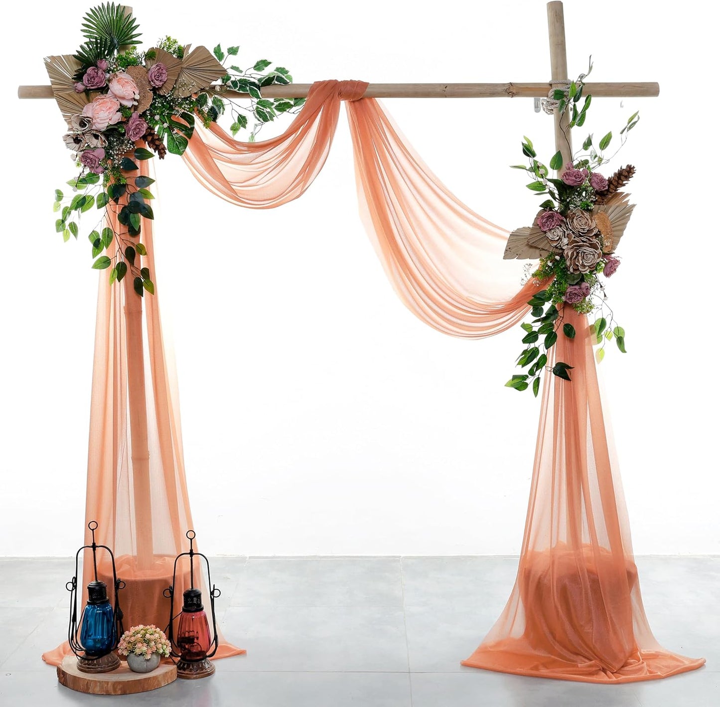 VDS Pack of 2 Panel (30 Inch X 30 Feet) Wedding Arch Draping Fabric Sheer Chiffon Fabric Drapery for Wedding Ceremony Reception Swag Backdrop Canopy Chuppah ARBO Altars Decoration (Coral Peach)