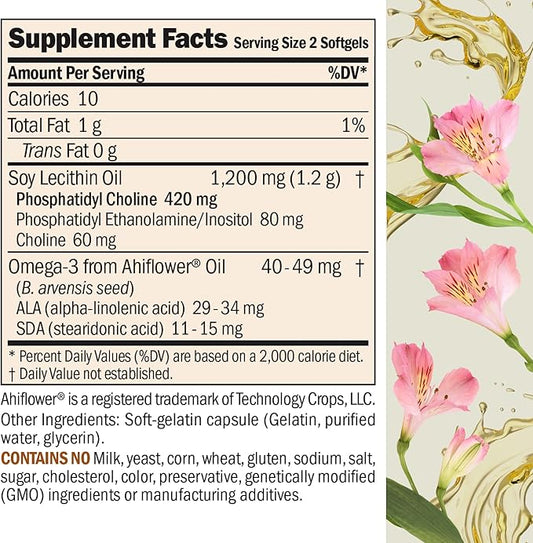 ANDREW LESSMAN PC Liver and Brain Benefits 180 Softgels - Phosphatidyl Choline, Most Important Building Block for Healthy Liver and Brain Structure, Function. No Additives. Easy to Swallow Softgels