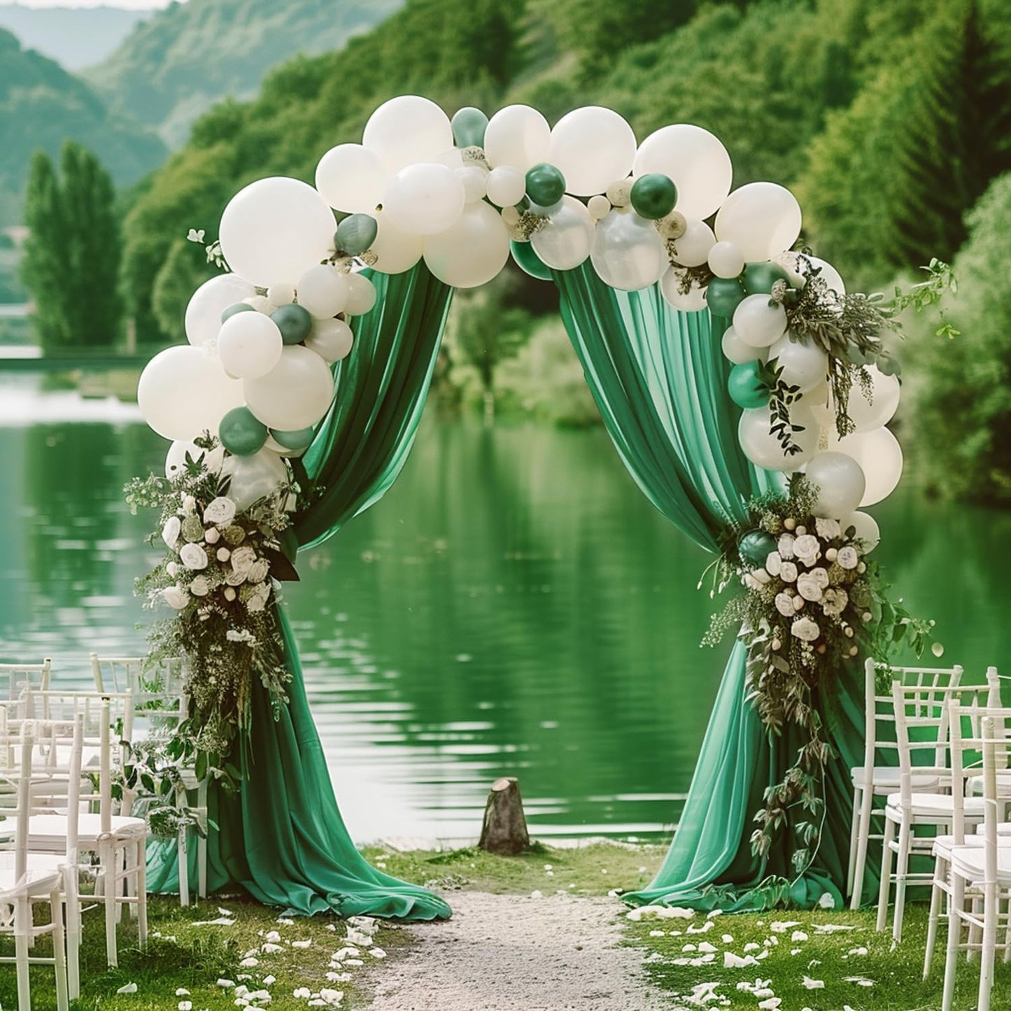 Wokceer Wedding Arch Draping Fabric 2 Panels 28.7" x 20FT Emerald Green Drapes Sheer Fabric Backdrop Arch Draping Fabric for Wedding Ceremony Birthday Party Bridal Shower Decoration