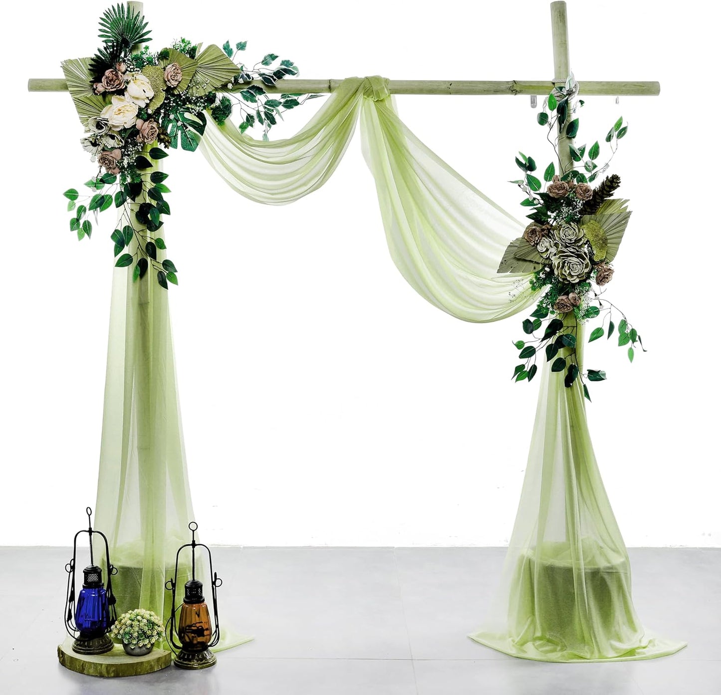 VDS Pack of 2 Panel (30 Inch X 20 Feet) Wedding Arch Draping Fabric Sheer Chiffon Fabric Drapery for Wedding Ceremony Reception Swag Backdrop Canopy Chuppah ARBO Altars Decoration (Sage Green)