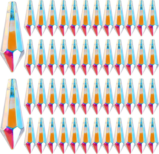 50pcs 38mm Suncatcher Crystal Icicle Prisms Pendant, Icicle Chandelier Crystals Pendants Drops Lamp Candle Holders Curtain DIY Parts Sun Catcher(AB Colors)