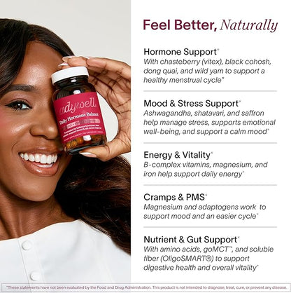 Daily Hormone Balance Capsules | Natural Cycle Support for Women | Supports Mood, Bloating, Cramps, Skin Health & Cravings | with Chasteberry, B Vitamins, Ashwagandha, Saffron & More | 60 Ct