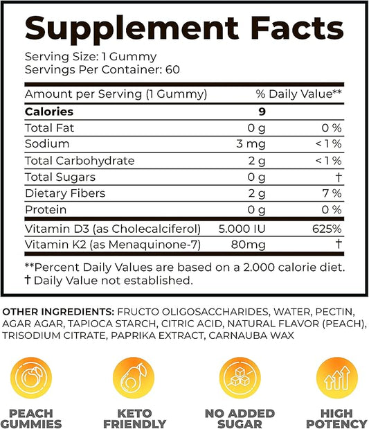 DR. MORITZ Vitamin D3 Gummies (5000 IU) with K2 - for Adults and Kids - Vitamin D3 K2 Gummies for Immune Support & Bone Health - Vegan, Sugar Free, Gluten Free (60 Count)
