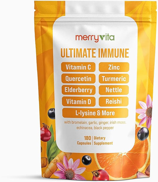 Liposomal Vitamin C 1000mg - Immune Support Supplement with Zinc, Rose HIPS, Elderberry, Quercetin, Bioflavonoids - Natural, Vegan, Non-GMO - 180 Capsules