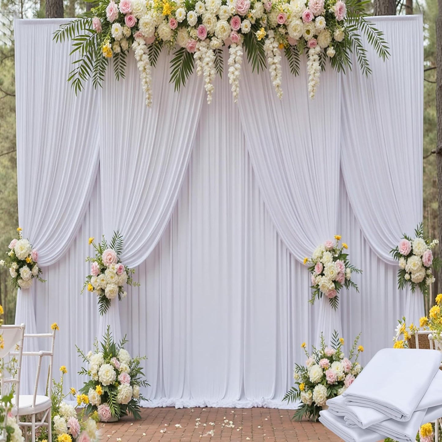 20ft x 15ft White Wrinkle Free Backdrop Curtains for Parties,Silky Polyester Fabric Wedding Ceiling Drapes, 4 Panels 15ft Photo Back Drop Drapes for Baby Shower Photography Stage Background Cloth