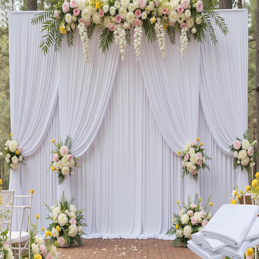 20ft x 15ft White Wrinkle Free Backdrop Curtains for Parties,Silky Polyester Fabric Wedding Ceiling Drapes, 4 Panels 15ft Photo Back Drop Drapes for Baby Shower Photography Stage Background Cloth