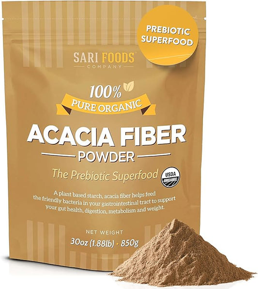 Sari Foods Organic Acacia Fiber Powder (30 Ounce): Natural, Whole Food, Plant Based Prebiotic Superfood for Gut Health