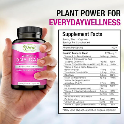 Pure By Nature One-Daily Multivitamin for Women, Immune Support Supplement with Non-GMO Ingredient, Vitamin & Minerals for Energy, 60 Veggie Capsules