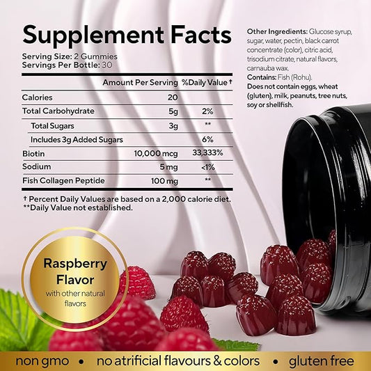 Biotin Gummies 10000mcg for Women and Men - Extra Strength Hair, Skin and Nails Gummies with Collagen - Natural Biotin Gummy Supplement for Hair, Skin, Nails Support - 60 ct