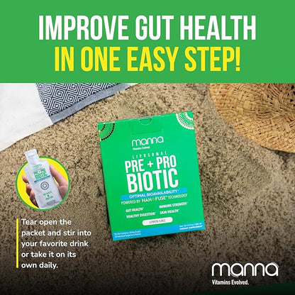 Manna Vitamins Evolved Liposomal Prebiotic + Probiotic Packets – 40 Billion CFU, 8 Strains – Gut, Digestive, Immune Support – High Absorption, Shelf-Stable, Daily Supplement, 30 Single Serves