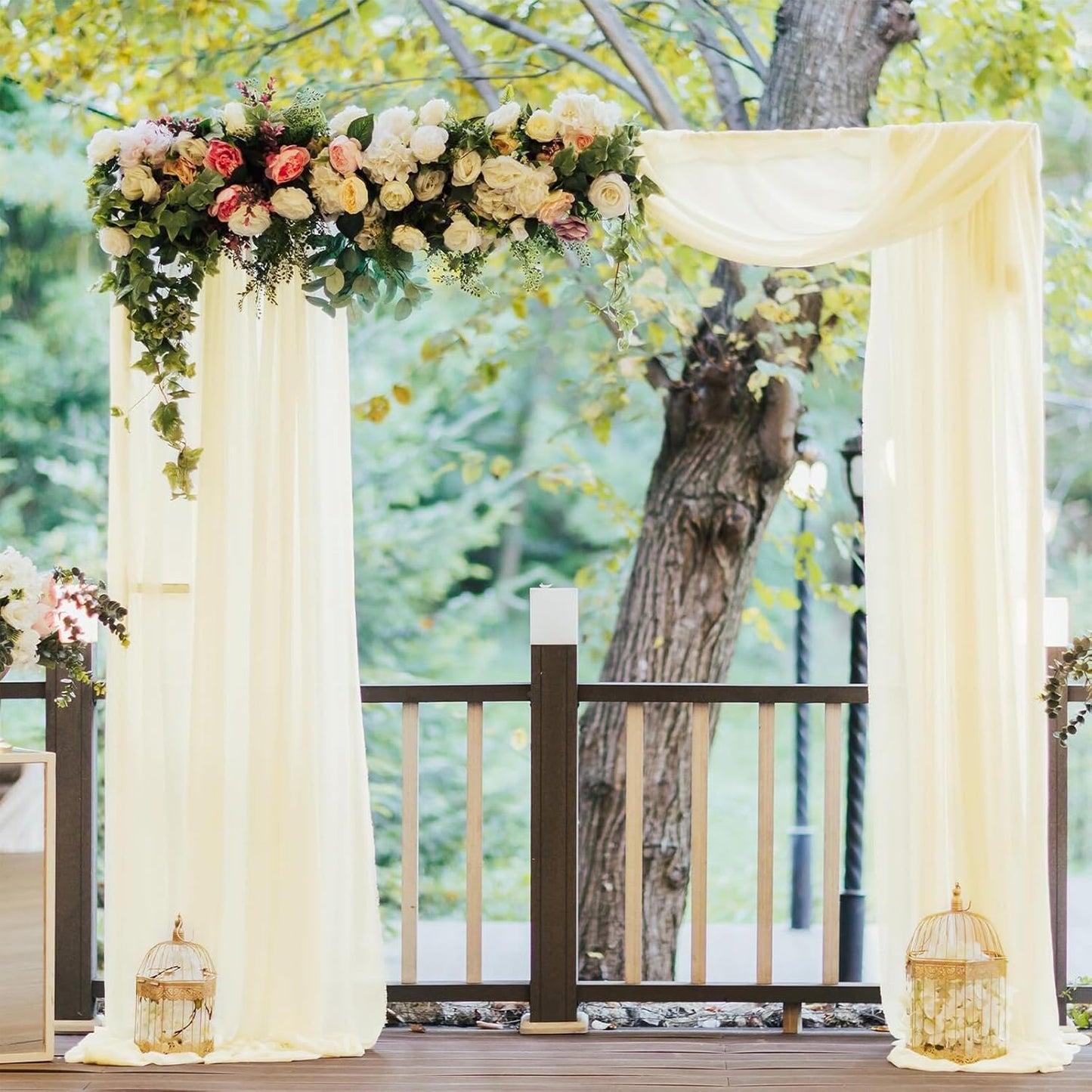 VOK Wedding Arch Draping Fabric Chiffon Fabric, 29in x 18Ft Sheer Chiffon Outdoor Curtain for Wedding Ceremony Birthday Party Decoration (Light Yellow,1 Panel)
