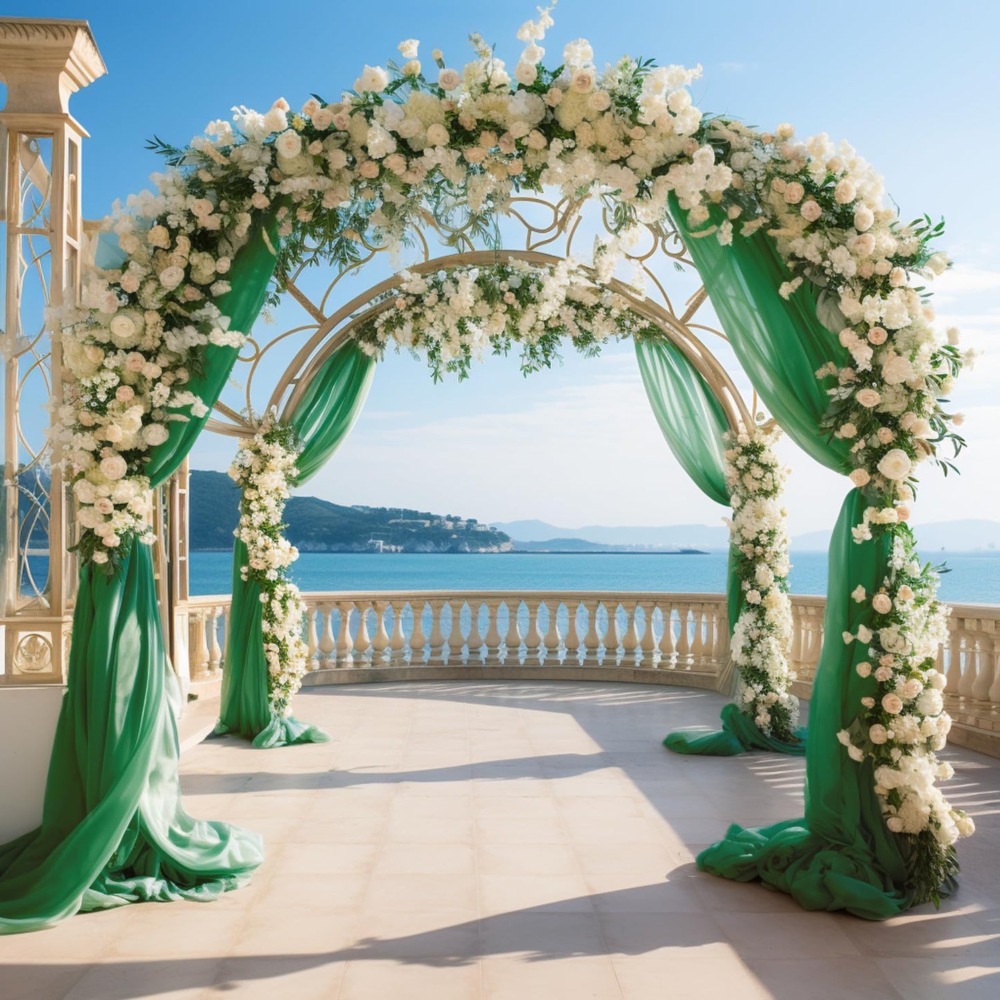 Wokceer Emerald Green Wedding Arch Draping Fabric Backdrop 4 Panels 28.7" X 20FT Sheer Drapes Fabric for Wedding Arbor Ceremony Party