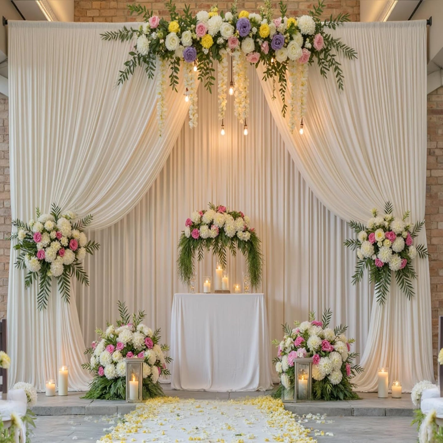 10ft x 15ft Ivory Wrinkle Free Backdrop Curtains for Parties,Silky Polyester Fabric Wedding Ceiling Drapes, 2 Panels 15ft Photo Back Drop Drapes for Baby Shower Photography Stage Background Cloth