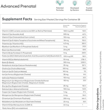 Advanced Prenatal Vitamins for Women with 550mg Choline, Methylfolate, Chelated Iron & 24 Nutrients, Best Prenatal Vitamins for Women, Prenatals with Methylfolate – 28 Daily Packs