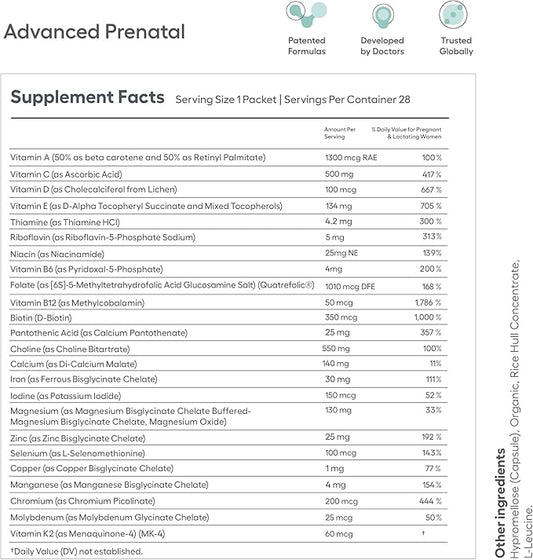 Advanced Prenatal Vitamins for Women with 550mg Choline, Methylfolate, Chelated Iron & 24 Nutrients, Best Prenatal Vitamins for Women, Prenatals with Methylfolate – 28 Daily Packs