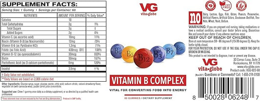 B Complex Gummy Vitamins - Strawberry Flavor with Vitamin C, Niacin, B6, B12 & Biotin for Energy, Heart Health and Brain Support, 120 Count (Pack of 2)