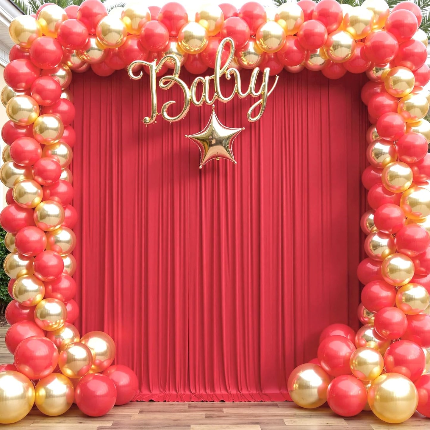 30ft x 15ft Red Wrinkle Free Backdrop Curtains for Parties,Silky Polyester Fabric Wedding Ceiling Drapes, 6 Panels 15ft Photo Back Drop Drapes for Baby Shower Photography Stage Background Cloth