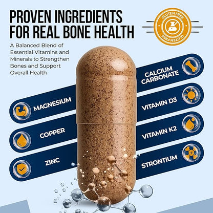 Nature's Nectar Bone & Joint Supplements for Men & Women – Supports Bone Health, Strength & Growth with Calcium, Vitamin D, Magnesium & Strontium – Bone Builder Formula for Maximum Absorption –90 Caps