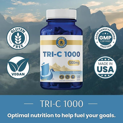 Vykee Tri-C 1000 – Triple-Source Vitamin C Complex | Immune Support & Antioxidant Defense | Skin, Collagen & Recovery Formula