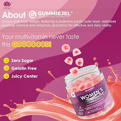 Womens Multivitamin Gummy with Iron, Biotin 2500mcg, Collagen, Keratin, Daily Vitamins A C D E Folate, B Complex, Methylated Multivitamin for Women Support Energy, Beauty, Immune, Sugar Free, 60 Count