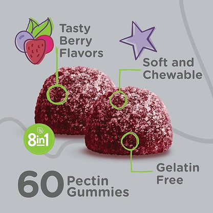 Viteey Kids Multivitamin Gummies with Probiotics - 8-1 Kids Vitamins for Immune Health Support with Vitamin C, D3, B12, B6, Zinc, Elderberry, Selenium - Vegetarian - Chewable Tasty Berry Flavored