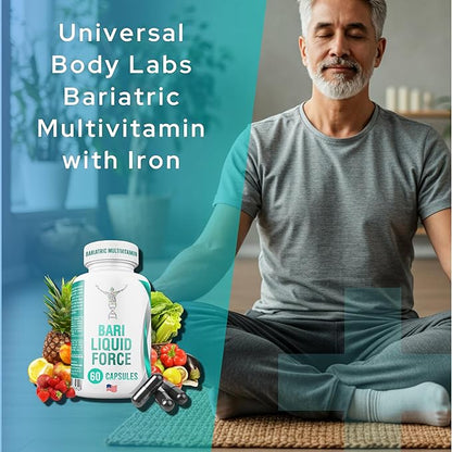 Bari Liquid Force One a Day Bariatric Multivitamin with Iron – Rapid Absorption Gel Caps for Gastric Sleeve, Bypass, Duodenal Switch – Superfood Blend - Bariatric Must Haves for Women & Men