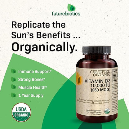 Futurebiotics Vitamin D3 10,000 IU (250 MCG) Supports a Healthy Immune Response, Helps Maintain Strong Bones and Muscles, 360 Organic Tablets