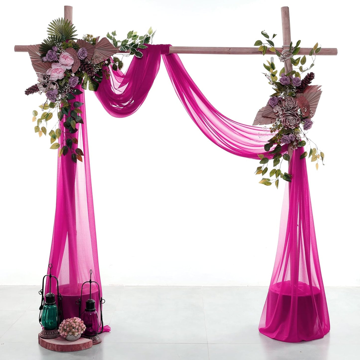 VDS Pack of 2 Panel (30 Inch X 30 Feet) Wedding Arch Draping Fabric Sheer Chiffon Fabric Drapery for Wedding Ceremony Reception Swag Backdrop Canopy Chuppah ARBO Altars Decoration (Magenta)